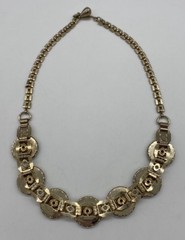 Vintage MCM Cabochon Statement Necklace Collar Green Gold Tone Retro