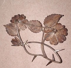 Large Vintage Silver Plate? Filigree Flower Rose Pin Brooch