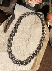 24. Vintage MEXICO 925 Sterling Silver Rolo chain link Short Necklace 14″, 45g