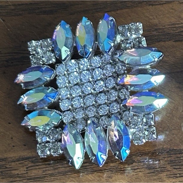Vintage Aurora Borealis Rhinestone Brooch & Clip-On Earrings Set | 1950s Glam