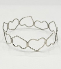 Vintage Modernist Open Work Heart Bangle Bracelet Sterling Silver