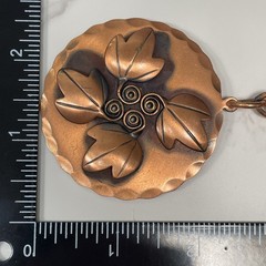 VTG REBAJES Artisan Stunning Signed Copper Oak Leaves Round Pendant & Chain 22″