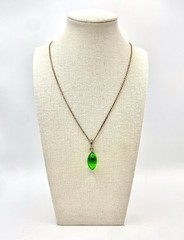 Vtg Sterling Silver 925 Clear Lime Green Lucite Navette Pendant Necklace Deco