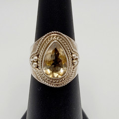 Artisan Smoky Quartz Teardrop Southwestern Style Silver 925 Ring Sz 5.75 Tested