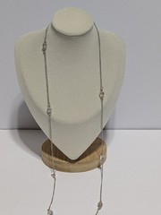 Avon Silver Tone Cable Link Necklace. Stationed Clear Faceted Acrylic Beads 29″