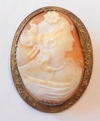 Vintage Large Sterling Silver Vermeil Ornate Carved Shell Cameo Brooch 45mm
