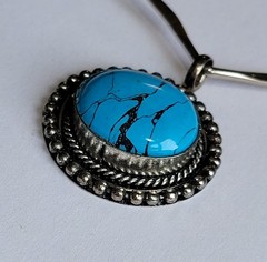 Southwestern Turquoise Blue Howlite Nickel Silver Pendant Stiff Choker Necklace