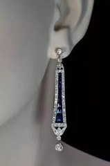 Art Deco Style Lab Created Sapphire Diamond Engagement 14k White Gold FN Earring