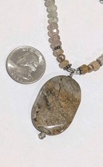 Vtg Sterling Silver Faceted Rutilated Quartz Beads & Jasper Pendant 19″ Necklace