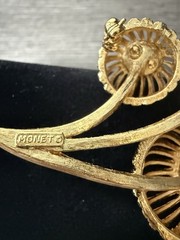 Vintage Goldtone Brooch by Monet 3 Orb Flowered Mid Century Design