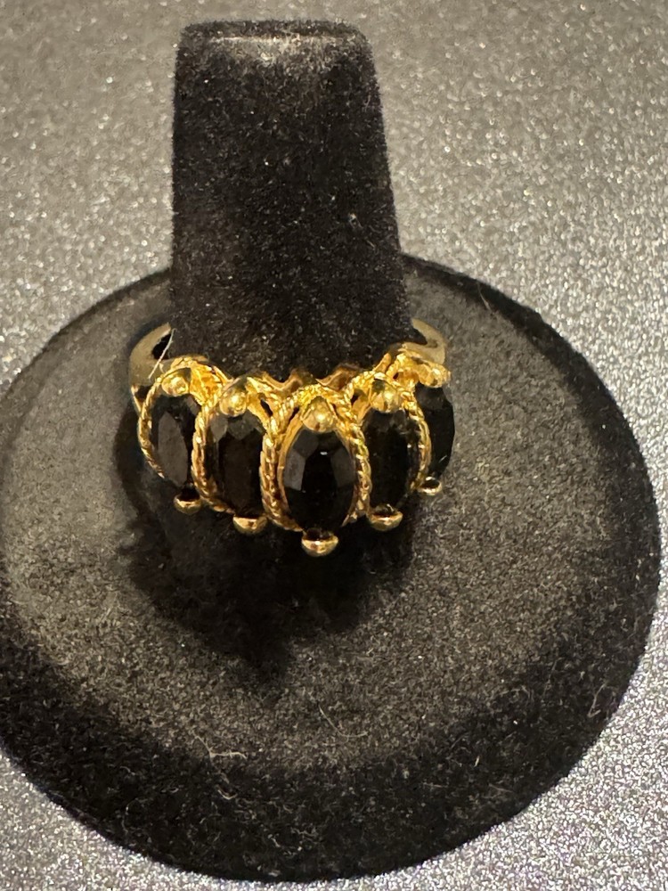 Lady Remington Gold Tone Five Black Marquis Cut Rinestones Ring Sz 9