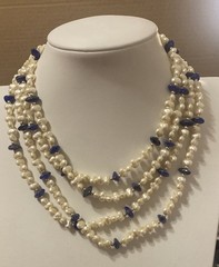 Vintage Necklace Rice Pearls And Lapis 70″ In Length Many Fashion Options