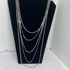 Vintage Silver Tone Layered Chain Statement Necklace 5 Strand