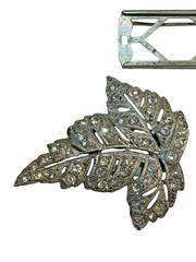 Vintage Coro Duette Leaves Convertible Brooch Pin Silver Clear Rhinestone Pin