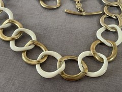 Vintage Monet Gold White Link Necklace Chunky Statement Chain Retro Modern