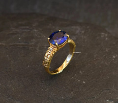3.00Ct Oval Cut Lab-Created Sapphire Diamond Wedding Ring 14K Yellow Gold Finish