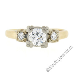 Antique 14k Gold & Palladium 0.60ctw Old Diamond Squared Setting Engagement Ring