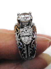 Size 5.5 Vintage Sterling Silver & Solitaire CZ w/Diamond Chips Ring 7.1 grams