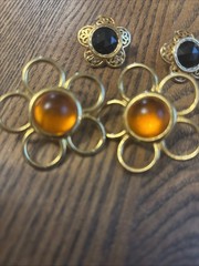 Vintage Earrings Lot 5 pairs Orange Black And Wood Gold Tone 3 Post 1 Clip On