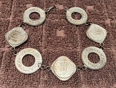 British-India Vintage 1/2 Anna and 1 Pice 7 Coin Bracelet