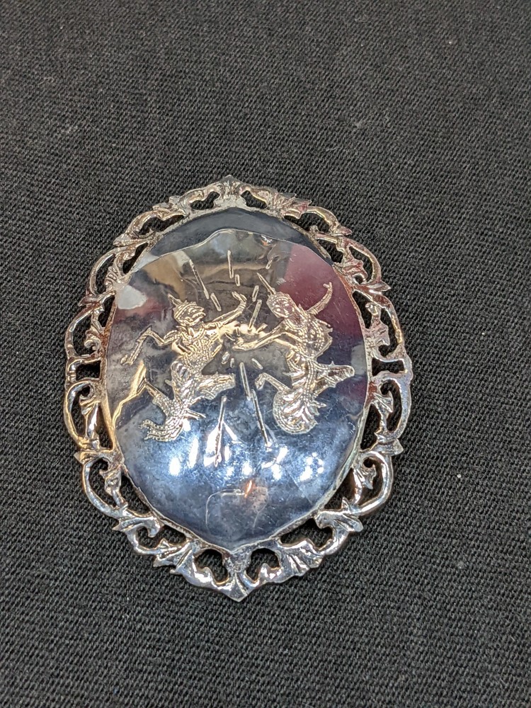 Vtg Siam Sterling Silver Brooch Pin Thai Dancer Ornate Thailand Jewelry