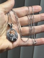 36. AICC 96 925 Sterling Fairy Angel iridescent Glass Orb Pendant Necklace 24″
