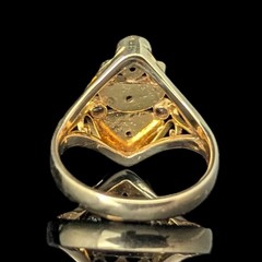 Vintage Carved Jade Diamonds 14k Yellow Gold Ring Archaeological Revival Gift