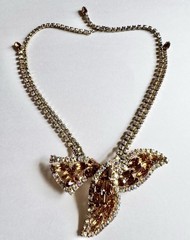 1950s-1960s Vintage Topaz & Aurora Borealis Rhinestone Necklace Earrings Set