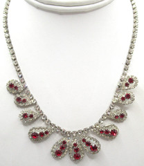 Red and Clear Fancy Rhinestone Necklace Wedding Prom Birthday Everyday Vintage