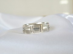 Vintage Sterling Silver 925 Art Deco Design Diamond Cut Wedding Band Ring Size 9