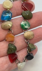 Vintage Link Polished Stone Glass Tumbled Agate Bracelet Rainbow 6.5”