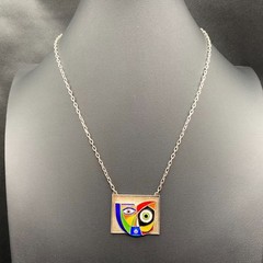 Vintage Modernist Anthony Quinn Enamel Sterling Silver Pendant Necklace 20″