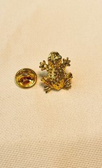 Vintage Mimi D N Frog Lapel Pin Brooch Gold Tone Bumpy di Niscemi 1980’s