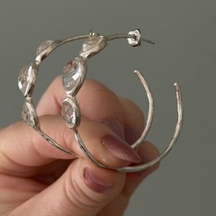 $595 Ippolita 925 Sterling Silver Clear Rock Candy Quartz 4 Stone Hoop Earrings