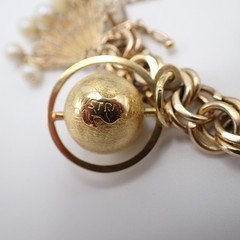 Estate Solid 14K Gold Heavy 74.85g Charm Bracelet Vtg Travel Globe w/Gemstones