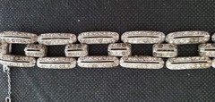 Antique Art Deco Pot Metal Paste Rhodium Plated Bracelet & Safety Chain 1920s