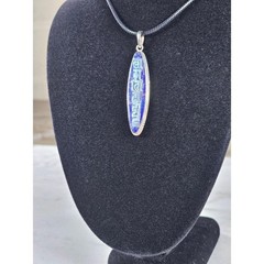 Vintage Sterling Silver Blue Enamel Script Pendant Necklace