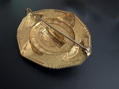 Victorian Revival Gold Tone Sash Pin Brooch Ornate Oval Statement 2.5in Vintage!