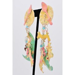 Lunch At The Ritz Vintage Hey Diddle Earrings Dangle Pierced 1980s Signed CARD