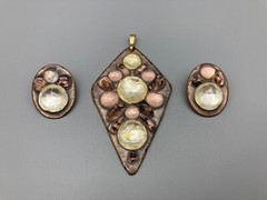 Vintage ~ Modernist Ruth Buol Enamel Copper Art Glass Pendant & Earrings Set ~