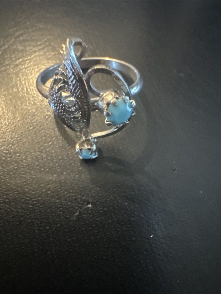 Vintage Sterling Silver & Turquoise Native American Adjustable ring Size 7👀