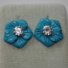 Vintage Created Turquoise Flower Jackets For Earrings Use W Any Studs Split Ear