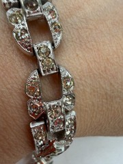 Vintage Bracelet Trifari Rhinestone Chain Pot Metal Silvertone DAMAGED PJ