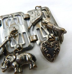 VINTAGE 1930’s MAN ON THE MOON EGYPTIAN REVIVAL ELEPHANT BUDDHA CHARMS BRACELET