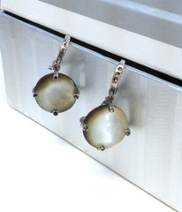 Vintage Sterling Silver 875 Soviet Era USSR Mother of Pearl Dangle Drop Earrings
