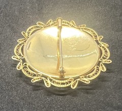Vintage Toledo Spain Coat Of Arms Damascene Brooch Eagle Trombone Clasp