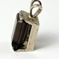 Vintage Minimalist Smoky Quartz Topaz Pendant Sterling Silver 925 4.16g Baguette
