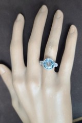 Vintage Platinum Engagement Ring 6.67ct. Natural Sky Blue Aquamarine Round Cut