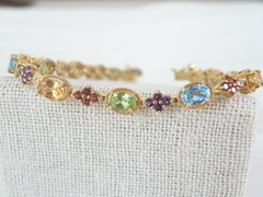 Zales 18K Gold on Sterling Silver 925 Multi Gemstone Tennis Bracelet Fits 7.5″
