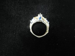 Art Deco Sze 8.75 Lab-Created Diamond Blue Sapphire Engagement Silver Gold Ring